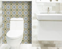 4" X 4" Taupe and Blue Scroll Peel and Stick Tiles