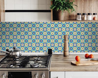 4" X 4" Aqua Floral Peel and Stick Removable Tiles