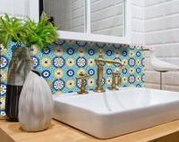 4" X 4" Aqua Floral Peel and Stick Removable Tiles