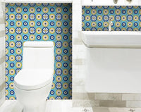 4" X 4" Aqua Floral Peel and Stick Removable Tiles