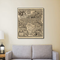 24" x 28" Vintage 1562 Map of Early Americas Wall Art