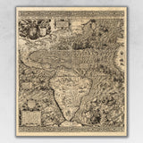 24" x 28" Vintage 1562 Map of Early Americas Wall Art