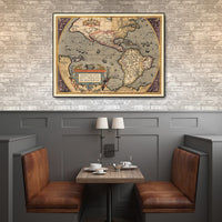 24" x 32" Vintage 1598 Map of the Americas Wall Art