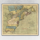 24" x 28" Vintage 1771  Map of North America Wall Art