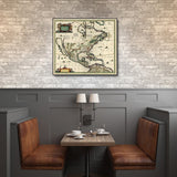 24" x 28" Vintage 1652 Map of Early North America Wall Art