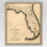 24" x 28" c1823 Early Map Of Florida  Vintage  Poster Wall Art