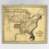 24" x 30" Eagle Map of America c1833 Vintage  Poster Wall Art