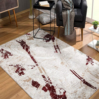 4? x 6? Red and Ivory Modern Distressed Area Rug