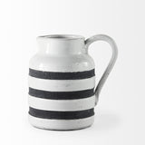 7" Rustic White And Blue Stripe Ceramic Jug