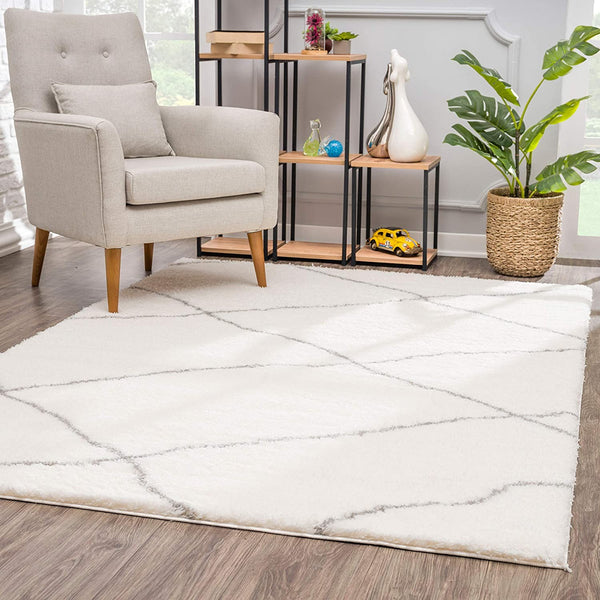 3? x 5? Ivory Modern Uneven Lattice Area Rug