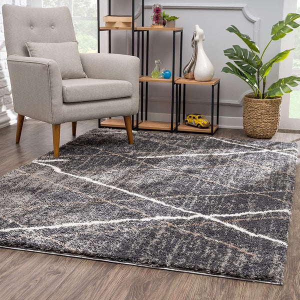 4? x 6? Gray Modern Distressed Lines Area Rug