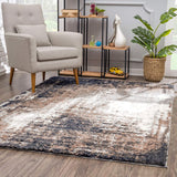 4? x 6? Ivory and Navy Retro Modern Area Rug