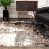 4? x 6? Ivory and Navy Retro Modern Area Rug