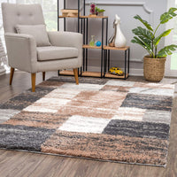 7? x 9? Beige Modern Blocks Area Rug