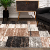 7? x 9? Beige Modern Blocks Area Rug