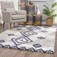 5? x 8? Gray and Navy Boho Chic Area Rug