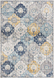 5? x 8? Blue Distressed Floral Area Rug