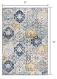 5? x 8? Blue Distressed Floral Area Rug