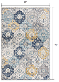 5? x 8? Blue Distressed Floral Area Rug