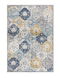 5? x 8? Blue Distressed Floral Area Rug