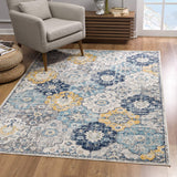 5? x 8? Blue Distressed Floral Area Rug