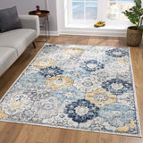 5? x 8? Blue Distressed Floral Area Rug