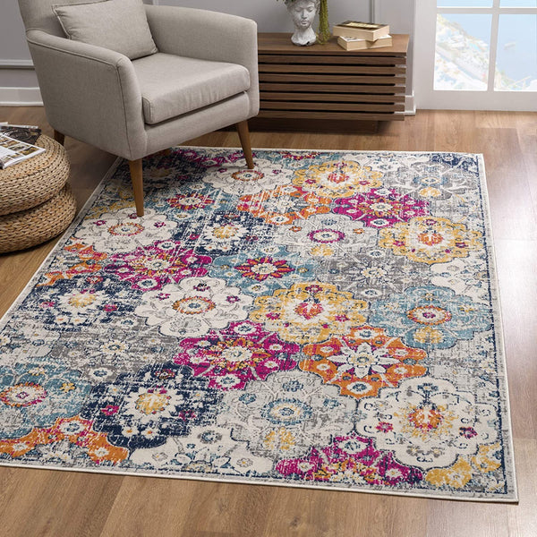 7? x 10? Rust Distressed Floral Area Rug