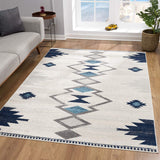 7? x 10? Navy and Ivory Tribal Pattern Area Rug