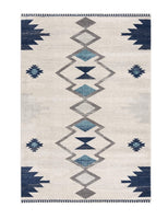 7? x 10? Navy and Ivory Tribal Pattern Area Rug