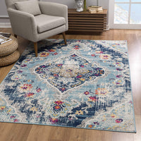 4? x 6? Blue Distressed Medallion Area Rug