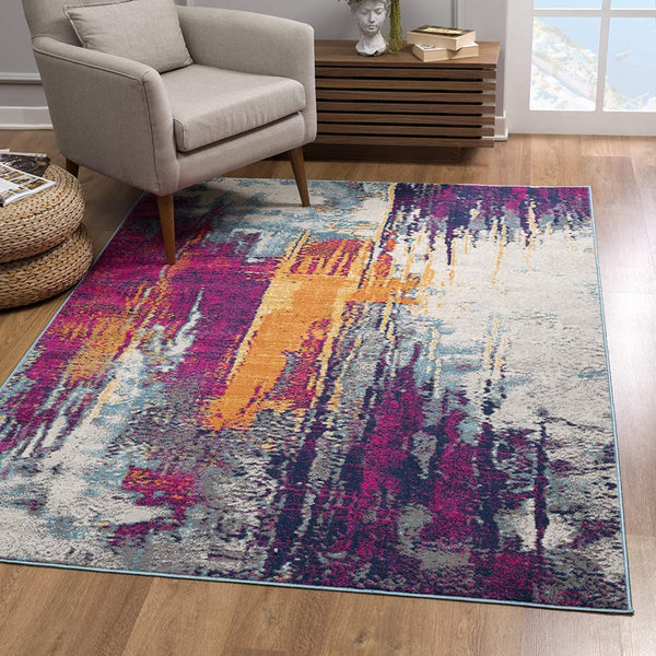 2? x 4? Gray and Magenta Abstract Area Rug