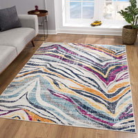 5? x 8? Blue and Gold Zebra Pattern Area Rug