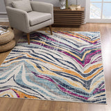 5? x 8? Blue and Gold Zebra Pattern Area Rug