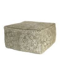 Olive Green Patterned Rectangle Pouf