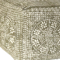 Olive Green Patterned Rectangle Pouf