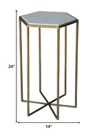 Geometric Gold and White Marble Side Table