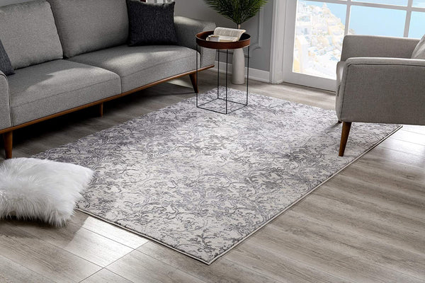 5? x 8? Cream and Gray Faded Filigree Area Rug