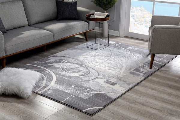 5? x 8? Gray Abstract Splatter Area Rug