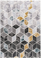 5? x 8? Gray and Gold Cubic Block Area Rug