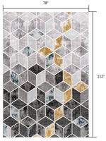 5? x 8? Gray and Gold Cubic Block Area Rug