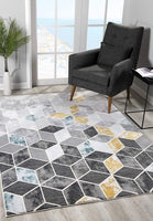 5? x 8? Gray and Gold Cubic Block Area Rug