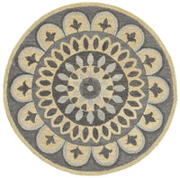 4? Round Gray Floral Bloom Area Rug