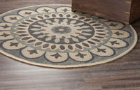 4? Round Gray Floral Bloom Area Rug