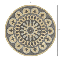 4? Round Gray Floral Bloom Area Rug