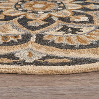 6? Round Black Flower Blossom Area Rug