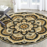 6? Round Black Flower Blossom Area Rug