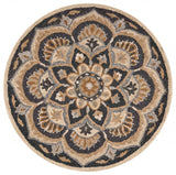 6? Round Black Flower Blossom Area Rug