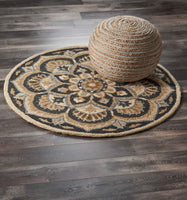 6? Round Black Flower Blossom Area Rug