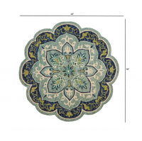 4? Round Blue Ornate Medallion Area Rug