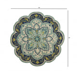 4? Round Blue Ornate Medallion Area Rug